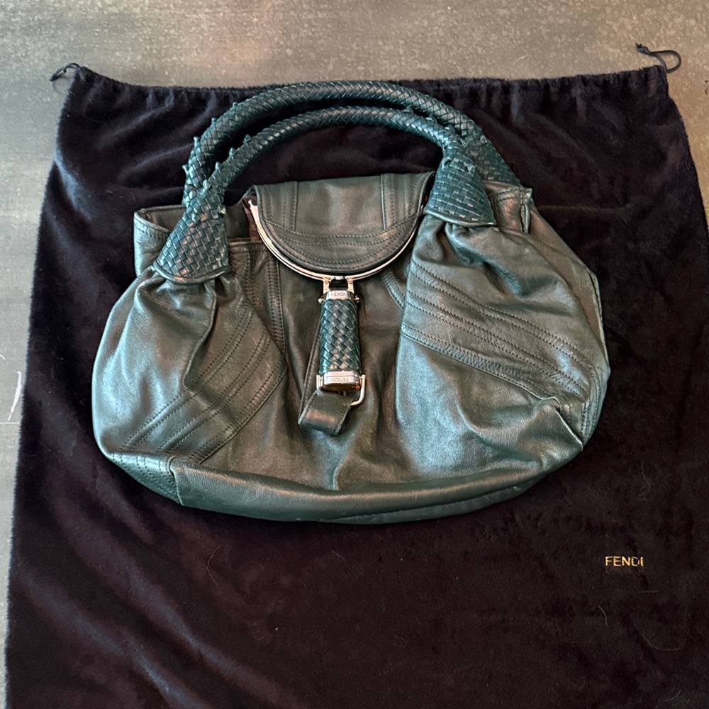 Fendi Spy Dark Green Leather Shoulder Bag Satchel